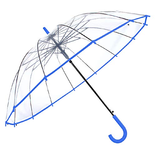 Preisvergleich Produktbild Regenschirm Transparent Stockschirme Transparent Damen und Herren, Winddicht, Automatisch, 14 Glasfaserstangen. Regenschirm (Dunkelblau)