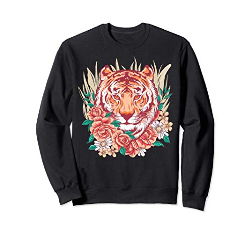 Tigresse avec fleurs, tigre graphique entouré de roses Sweatshirt
