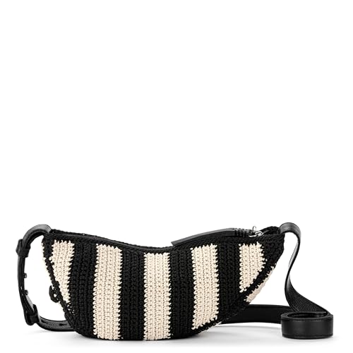 Image of The Sak Tess Sling Bag in Crochet, Adjustable Crossbody Strap, Black Stripe