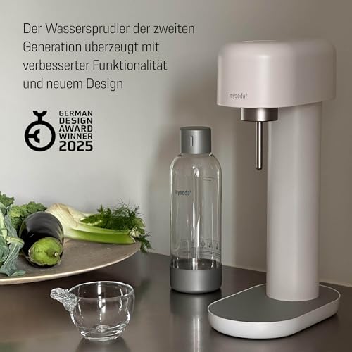 Foto von Mysoda: Stilvoller Ruby 2 Wassersprudler aus robustem Aluminium (ohne CO2-Zylinder) mit hochwertiger 1-Liter-Wasserflasche in Premiumdesign - Weiß-Silber