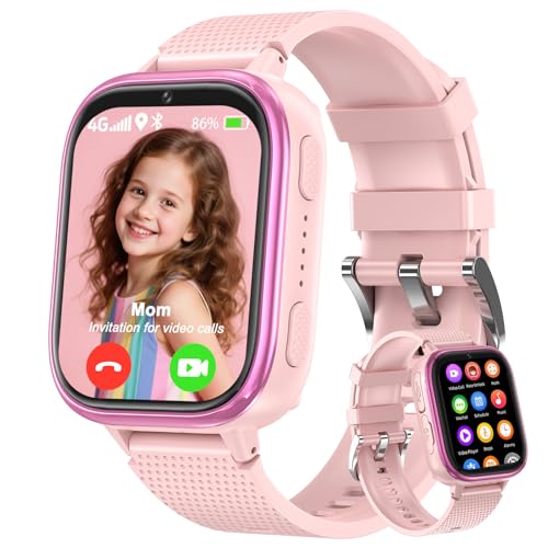 kaacly Reloj Inteligente Niño 4G con GPS Videollamadas HD Chat Familiar SOS Teléfono,IP68 Resistente al Agua, Smartwatch Niños Regalos para Niños Niñas 6-13 años