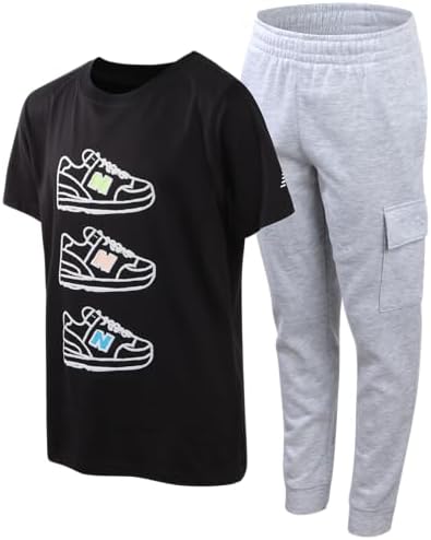 New Balance Boys’ Active Jogger Set 2 Piece ShortLong Sleeve Performance T-Shirt and Sweatpants Set (8-20)