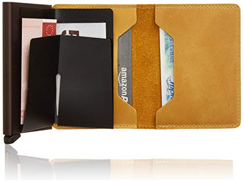 Secrid - Slim Wallet Genuine Vintage Leather Rfid Safe Card Case For Max 12 Cards (Ochre) #TOP4