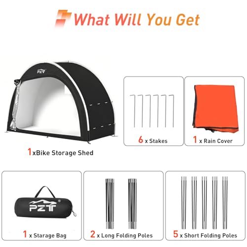 Image of Upgraded Bike Tent with Rain Cover, Portable Outdoor Storage Shed for 4-5 Bikes, 210D Oxford Fabric PU4000 Waterproof, Bike Shed /Bike Cover for Motorcycles, Garden Tools, Lawn Mower
