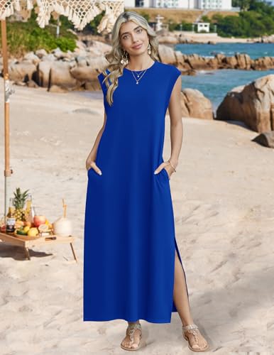 Image of Zeagoo Summer Dresses for Women 2026 Long Maxi Sundresses Loose Split Wrinkle-Free Beach Travel Vacation Clothes