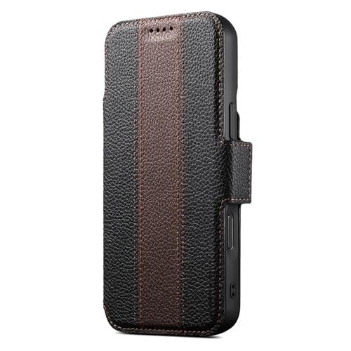 Étui en cuir iPhone 17 Pro marron avec porte-cartes amovible et coque fine
