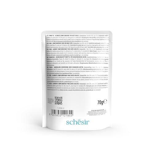 Schesir, Thunfischfilets in Gelee, ergänzendes Nassfutter für Katzen, Originalrezept, 100% natürlich, 12 Beutel à 70 g