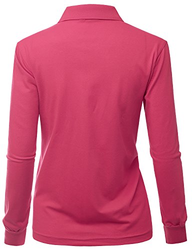 Xpril Womens Casual Basic Sporty Long Sleeve Polo Collar T-Shirt Pink Size XL