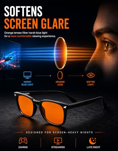 Image of TIJN Blue Light Blocking Glasses Dual AR Coatings Amber Orange Lens for Computer Gaming