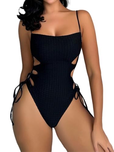 SISKIN Bathing Suit for Women, One Piece Square Neck Cut Out Textured Sexy Tummy Control Backless Monokini Swimsuits
