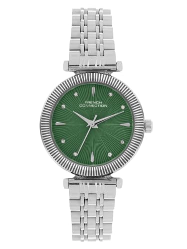 Image of French Connection Textured Green Round Dial with IP Steel Stainless Steel Metal Strap Watch - for Womens FCN0133SM