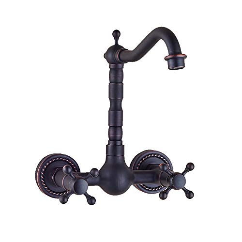 WYRSXPY Grifo de Lavabo Material De Cobre Doble Manija De Un Solo Orificio Puede Girar 180 Grados Grifo De La Pared Retro Europeo Agua Caliente Y Fria Grifo Mezclador De Lavabo De Baño (Color : XXL)