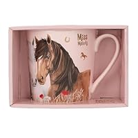 Depesche 13559 Miss Melody Dusty Rose - Tasse in Rosa, mit Pferde Motiv, Blumen Muster und Spruch, Trinkbecher aus Porzellan mit Henkel, Füllmenge ca. 300 ml