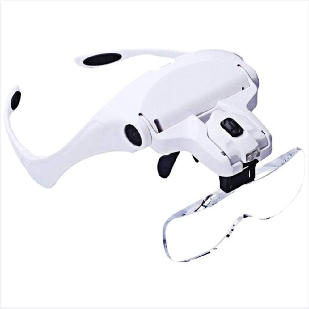 asdchZen Headband Magnifier With 2Led Light,Head-Mounted Handsfree Reading Magnifying Glasses,Jeweler,Watch Loupe 5 Replaceable Lenses A Life Fashionable