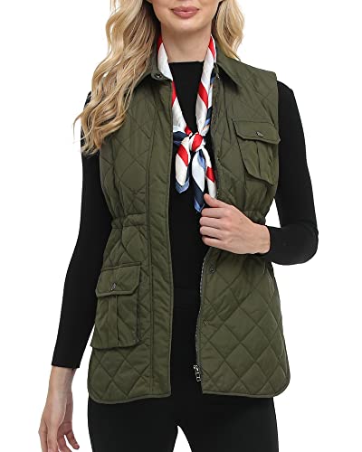 Xeoxarel Womens 2022 Fall Fashion Clothing Quilted Vest , Lightweight Utility Casual Sleeveless Drawstring Vests With Pockets Outerwear Olive Green L #TOP16