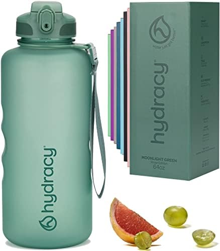 Hydracy Water Bottle with Time Marker - 500 ml 17 Oz BPA Free Water Bottle - Leak Proof & No Sweat Gym Bottle with Fruit Infuser Strainer - Ideal for Fitness or Sports & Outdoors Moonlight Green
