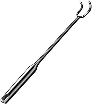 Heavy Duty Meat Hook Flipper Double Hooks, 16 Inch Stainless Steel Food Flipper Turner, BBQ Accessories Great for Grilling Smoking Frying, Long Handle Metal Meat Fork Hooks