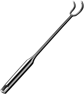 Heavy Duty Meat Hook Flipper (Double Hooks), 16 Inch Stainless Steel Food Flipper Turner, BBQ Accessories Great for Grilling Smoking Frying, Long Handle Metal Meat Fork Hooks