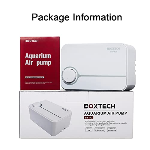 Boxtech Upgrade Aquarium Air Pump, Ultra-Quiet Fish Tank Oxygen Pump With Adjustable Airflow, Powerful Air Pump With 2 Outlets To Pump Rich And Fine Air Bubbles #TOP7