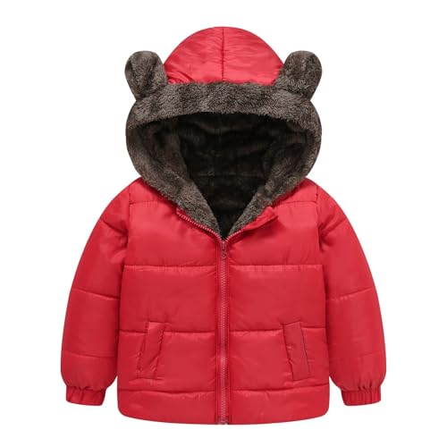 RNTOP Baby Girls Boys Winter Fleece Jackets Toddler Zip Up Bear Ears Hooded Coat Cotton Warm Lined (Red, 3-4 Years)