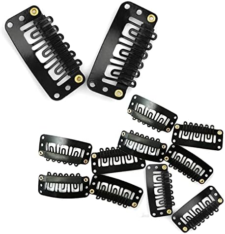 TEMPERIA Hair Extension Clips For Women & Men (12 Pcs) - Hair Patch Clip - Hair Attached Snap Wig Clips (Black) (3.4 cm)