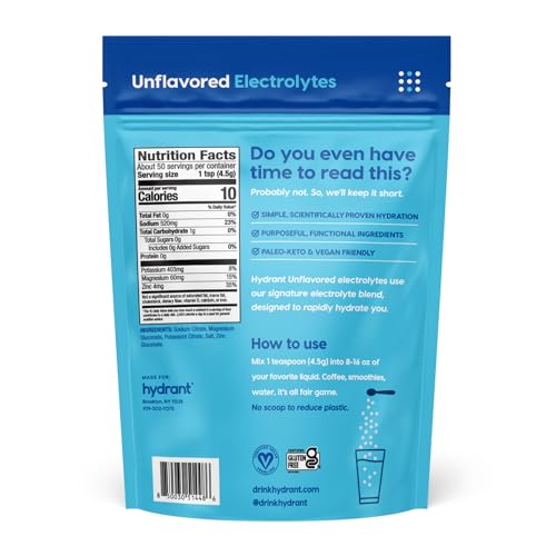 Hydrant - Bulk Hydration Powder, Unflavored, 50 Servings Fast Acting Electrolyte Rehydration Powder - Zero Sugar Flavorless Drink Mix for Daily Use, Travel & Workouts - Thumbnail 2
