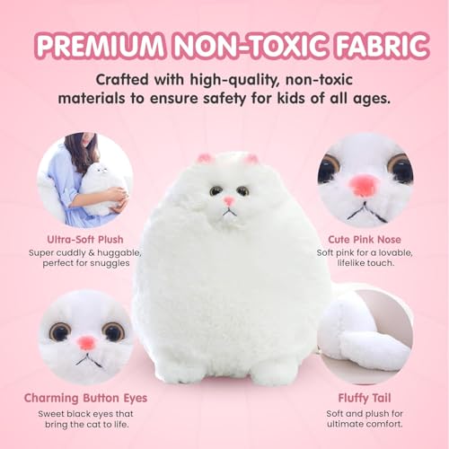 Image of SARO Fluffy Persian Cat Plush - Ultra-Soft Stuffed Animal for Kids & Adults - Cuddly White Cat Pillow Toy - Adorable Round Kitty Plush for Gifting, Home Decor, and Snuggling - 27cm | (Persian CAT)