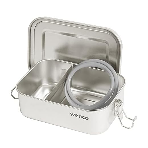 wenco Lunchbox aus Edelstahl, Mit 2 Fächern, Brotdose klein mit 650 ml Fassungsvermögen, Wasserdicht, Spülmaschinengeeignet, inkl. Ersatz-Silikonring, 15 x 11,3 x 5 cm, Silber