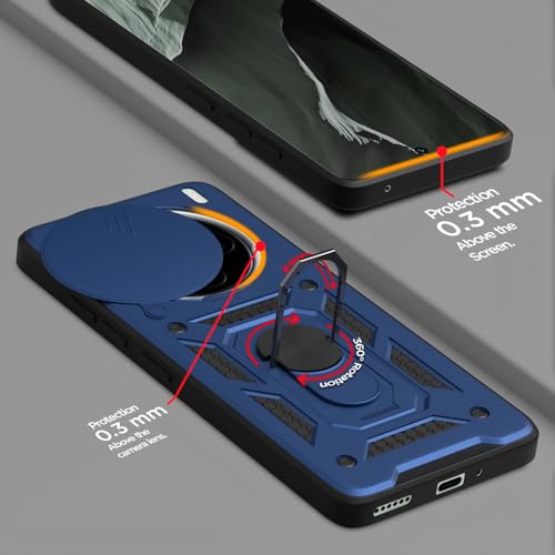 Image of Pikkme Back Cover for Vivo X200 5G | D10 Tough Armor | 360 Protection Case | Sliding Camera Shield Cover & Ring Holder Stand Bumper Case (Blue)