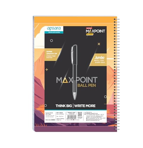 Image of Apsara Spiral Notebook 1 Subject 24X18 200 Pages Blue Single Line 60gsm For School, College Students and Professionals (Covers May Differ)