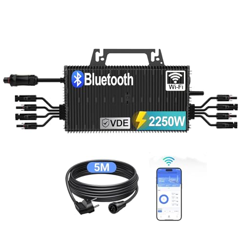 SUKFLOW Mikro Wechselrichter 2250w, Solar PV Wechselrichter mit WLAN, IP67 wasserdicht, mit 5m AC Kabel für Balkonkraftwerk, integrierter MPPT， App Steuerung Plug Play
