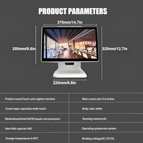 Image of Cash Register for Small Businesses, Touch Cash Register,15.6 inch LCD Touch Screen Monitor,1920 * 1080 Pix,Adjustable Angle,for Business Restaurant