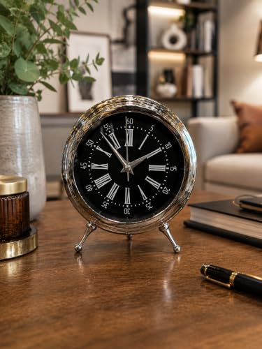 Sleepnova Gümüş Metal Roma Rakamlı Dekoratif Masa Saati, Vintage Ayaklı