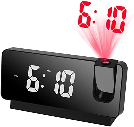 LorZacio Digital Alarm Clock for Bedroom, Smart Alarm Clock with Projection On Ceiling, Led Digital Wall Clock with USB Charger Ports, 180°Projector, Dimmer, Battery Backup, Black