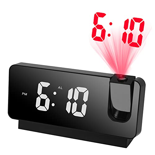 Lorzacio Digital Alarm Clock For Bedroom, Smart Alarm Clock With Projection On Ceiling, Led Digital Wall Clock With Usb Charger Ports, 180°Projector, Dimmer, Battery Backup, Black #TOP15