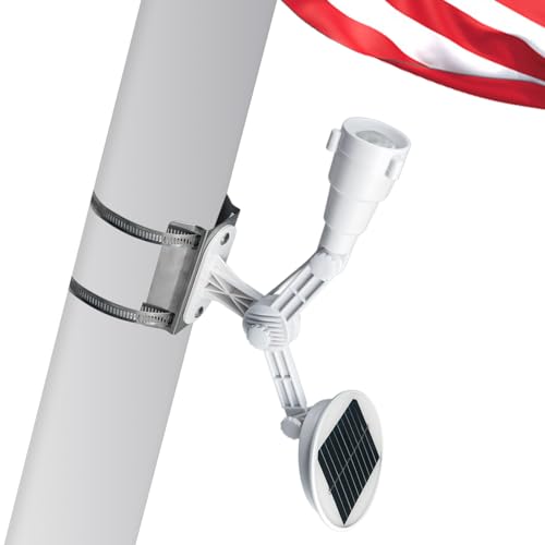 Etzeaxus Solar Flag Pole Light, Flagpole Light Solar Powered, Super Bright PC Crystal LED Spotlight, Adjustable Bracket & Metal Clamp Fits 2-3.5