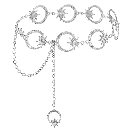 ELABEST Rhinestone Moon Star Chain Belts Sparkly Crystal Dimonad Waist Belts Adjustable Metal Moon Star Chain Belt for Women2
