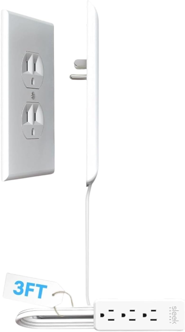 Sleek Socket Outlet | Space-Saving Power Strip with 3 Receptacles,Flat Extension Cord with Multiple Outlets | for Studies Bedroom Living Room Apartment