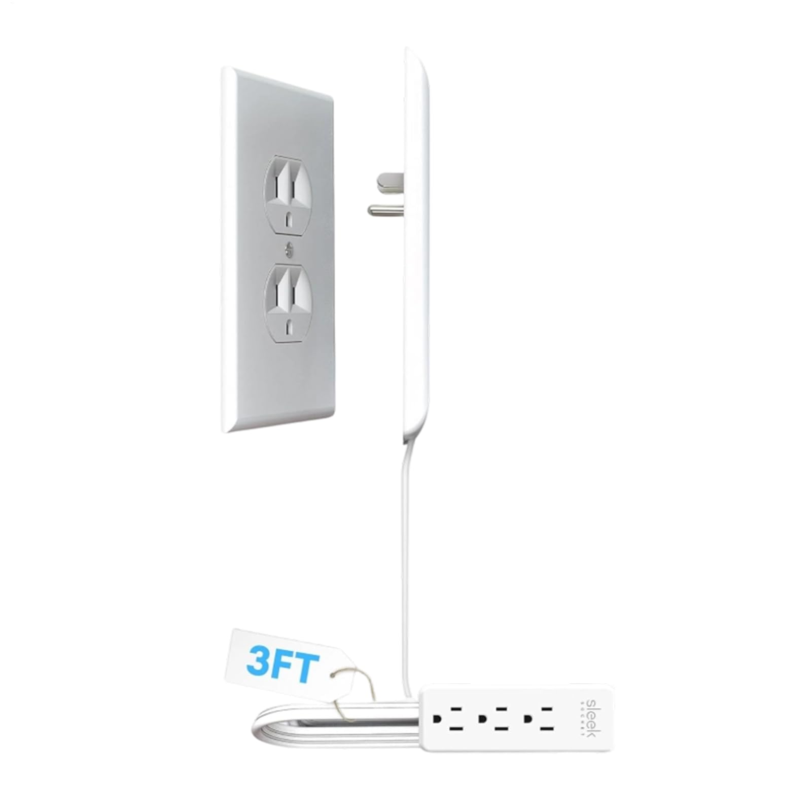 Sleek Socket Outlet | Space-Saving Power Strip with 3 Receptacles,Flat Extension Cord with Multiple Outlets | for Studies Bedroom Living Room Apartment