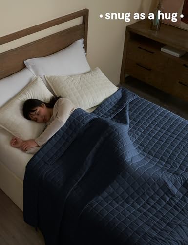 Image of YnM Exclusive 50 lbs Weighted Blanket, Extra Heavy Cotton Bed Blanket for Two Persons, Ideal for Queen or King Bed (88x104 Inches, 50 Pounds, Navy)