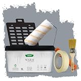 PECTRO Farba jednowarstwowa 4 l (6,3 kg) – zestaw: wałek, pędzel, kratka i taśma maskująca – farba do ścian i sufitów wewnętrznych, ciepłe kolory – ultrakryjąca i zmywalna