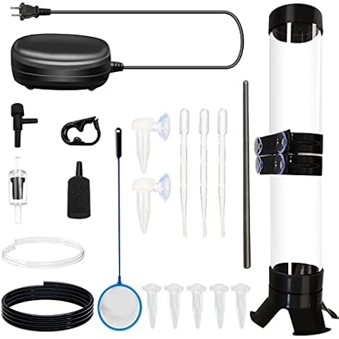 Saricho brine Shrimp Hatchery， brine Shrimp Eggs Incubator Kits,Multifunctional Artemia Hatchery with air Pump,Live brine Shrimp net,Feeder,storagerand and Large Clip(Set of 20pcs) Cover