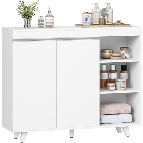 Hzuaneri Badezimmerschrank, Aufbewahrungsschrank mit 2 Türen, Badschrank mit 3 Offenen Ablage, Küchenschrank, Große Kapazität, Modern, für Wohnzimmer, Badezimmer 30 x 100 x 82 cm Weiß SC20203XV1