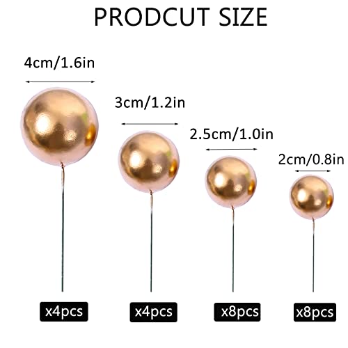 24 Pcs Balls Cake Topper Foam Ball Cake Picks Mini Balloon Cupcake Insert Bubble Balls Diy Decoration For Wedding Anniversary Graduation Birthday Party Baby Shower (Gold) #TOP1
