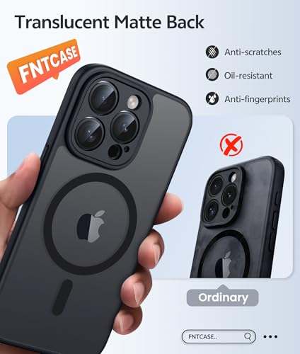 Image of FNTCASE for iPhone 13 Pro Max Case: [Compatible with Magsafe] Translucent Matte Cases with [Screen Protector] Military Grade Shockproof Protective Phone Cover - Black