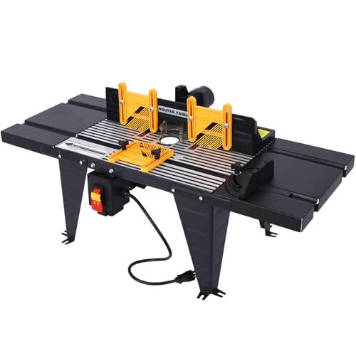 Electric Benchtop Router Table 34 in. x 13.5 in, Universal Benchtop Router Tables Top with Steel Stand, Adjustable Fence, Safety Guard & Miter Gauge for Woodworking, Craftsman Tool (Black) -  HEIGHYOXP, Router Tables-64538