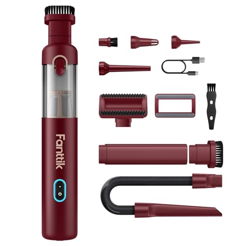 Fanttik Slim V8 APEX Car Vacuum, 4-in-1 Portable Mini Cordless Vacuum with 19000pa Suction Power, Type-C Charge, 2 Suction Modes, Handheld Vacuum for Small Jobs, Car, Office Desk, Keyboards (Red)