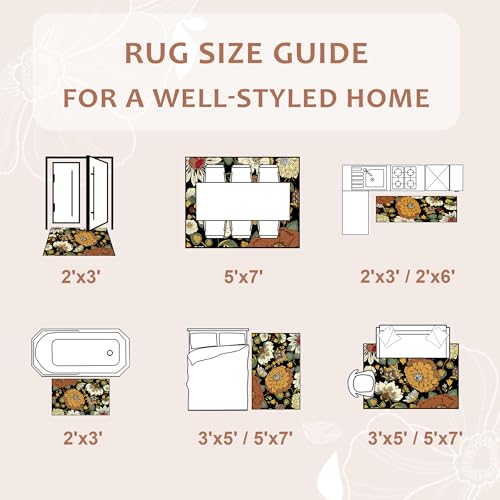 Tapete Boho Floral Tyrot 3x5 Pies Antideslizante Lavable miniatura 6