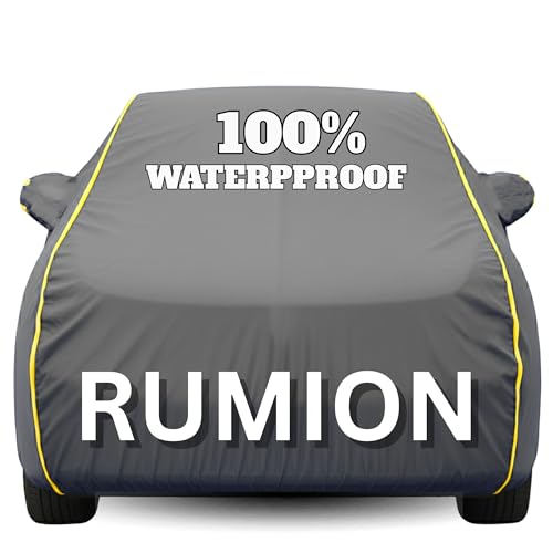 Image of Waterproof Car Body Cover - 100% Water Proof Custom Fit New Car Covers, Outdoor Full Protecting Cover for Rumion (All Models) with Free Storage Bag - UV, Rain & Dust, All Weather Protection
