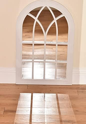 Biznest Extra Large White Rustic Window Soho Style Mirror Hallway Vanity Wall Elegant Vintage Style 92X62Cm